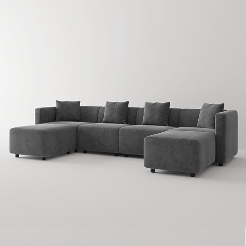 Acanva Convertible Modular Sectional Sofa, Modern Linen-Like Fabric Living Room Furniture Set with Reversible Chaise Lounge, Cream L-Shape Couch