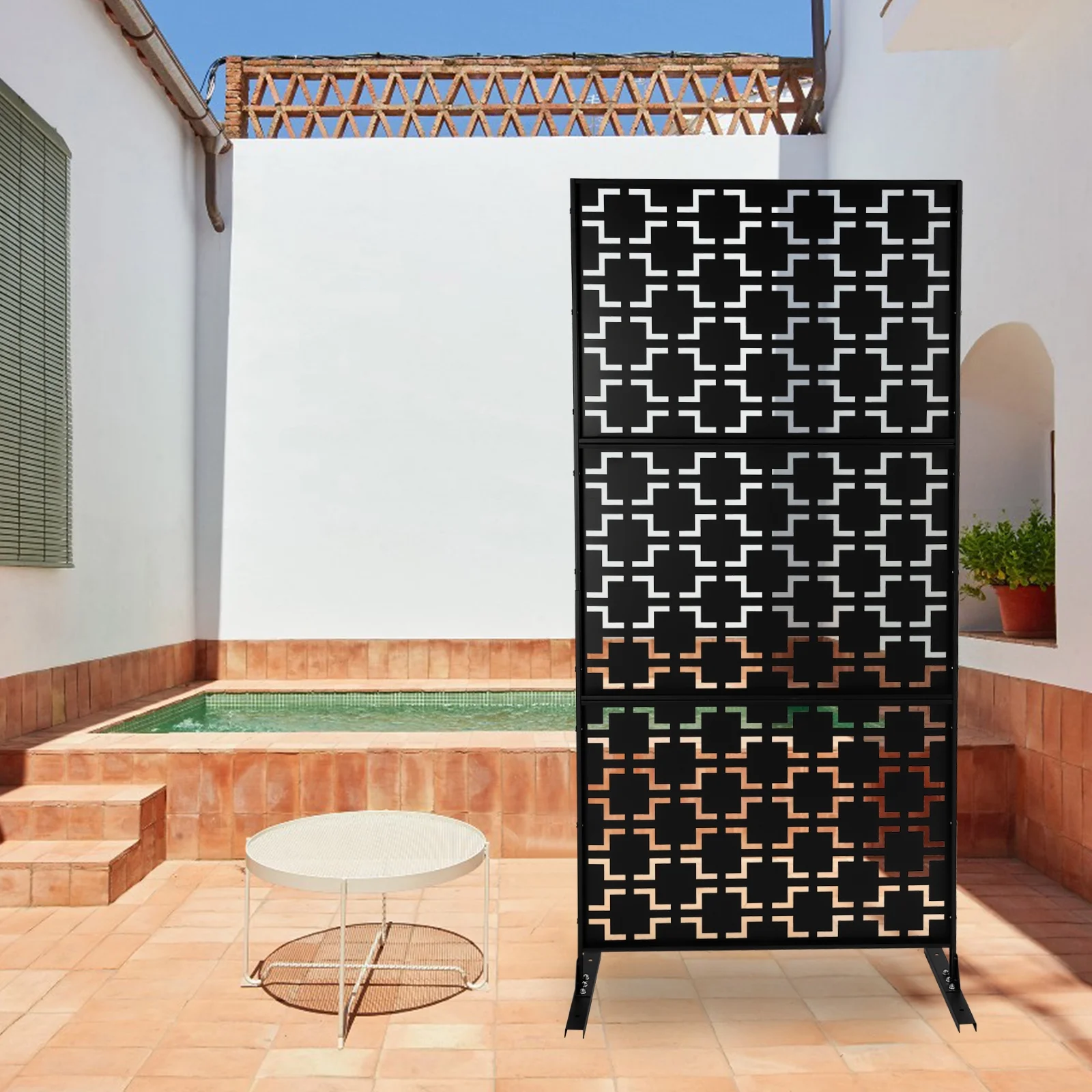 ZhdnBhnos Outdoor Decorative Privacy Screen Panel with Stand, Freestanding Planter Wall Metal Yard Fence Panels Black