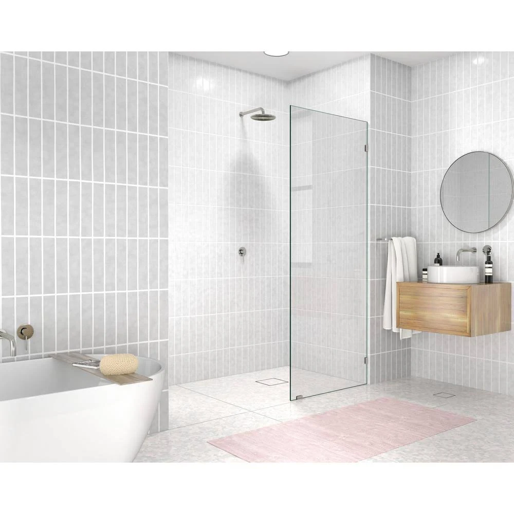 Glass Warehouse 78 x 30.5 Frameless Shower Single Fixed Panel (Frameless Fixed Panel u0026 Brushed Nickel Hardware)