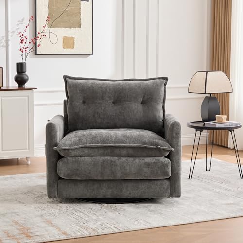 360 Swivel Accent Barrel Chair with Storage Ottoman & Headrest