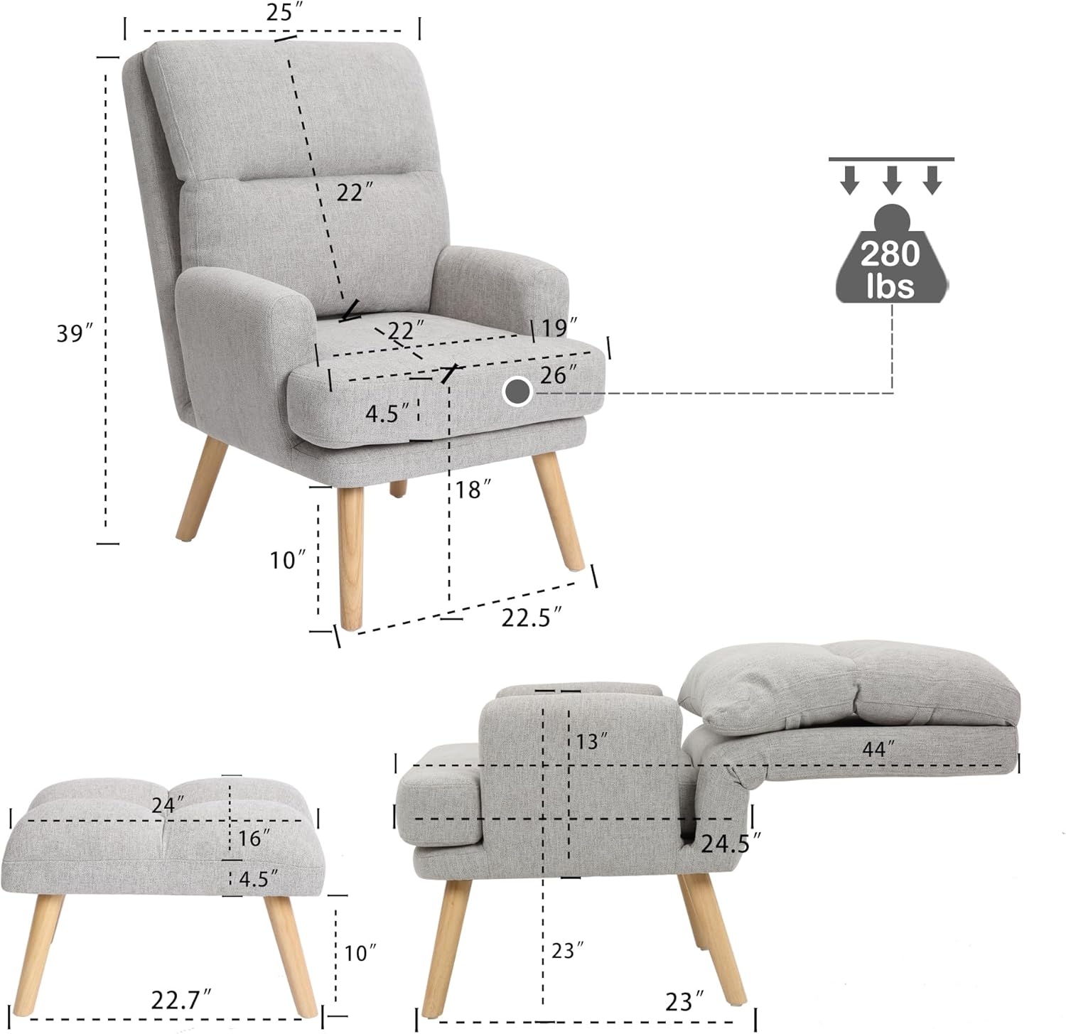 Sit Back and Relax in Style with Our ComfyCozy Decorative Chair Set - Featuring Footstool, Adjustable Backrest, and Wooden Legs