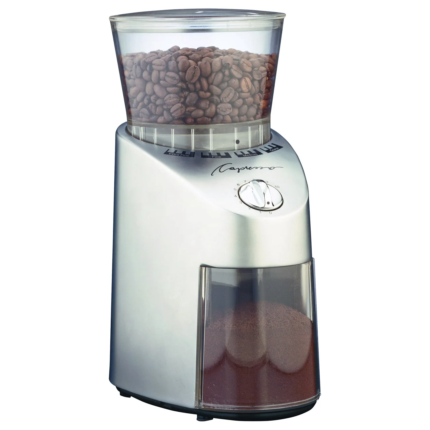 Capresso Metal Die-Cast Conical Burr Coffee Grinder with Durable Housing