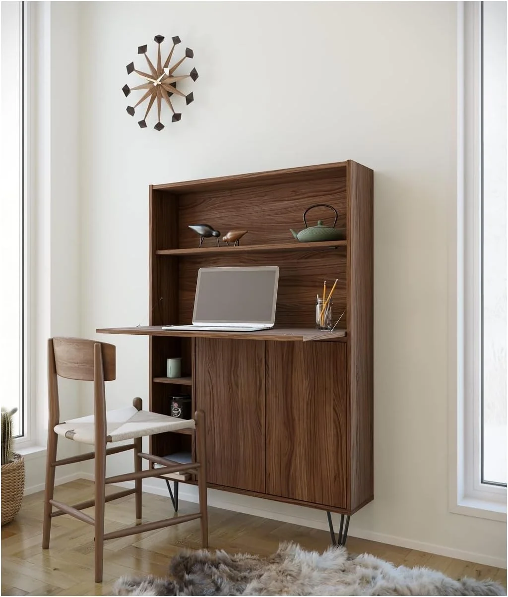 611031 Slim Bar Cabinet, Secretary Bookcase Desk With Storage