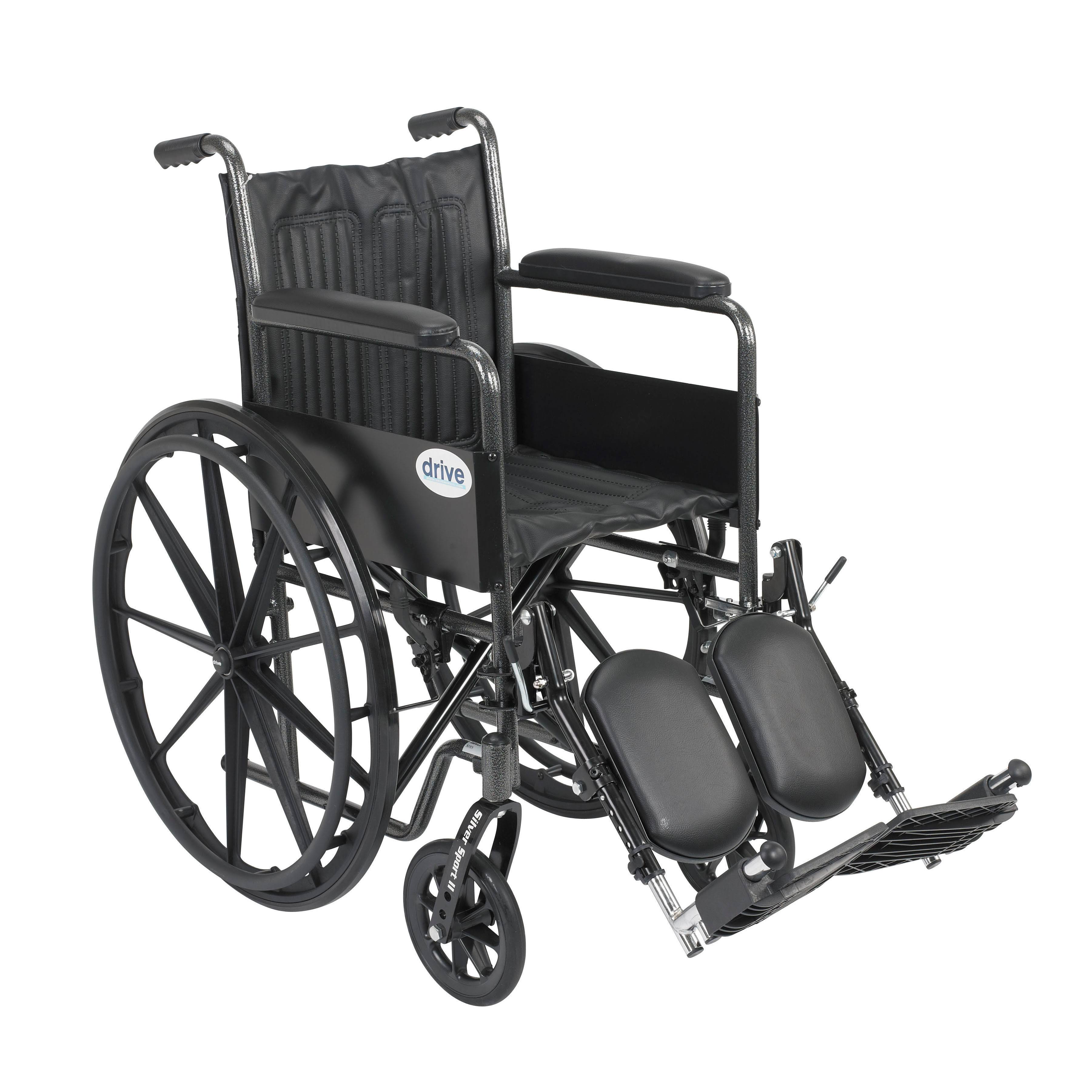 Drive Medical Silver Sport 2 Wheelchair Detachable Full Arms Elevating Leg Rests 16x22 Seat