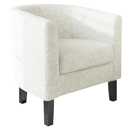 BELLEZE Living Room Chair, Linen Round Accent Barrel Chair, Club Tub Sofa Chair for Bedroom, Corner Chair with Flared Legs and Cozy Soft Padding