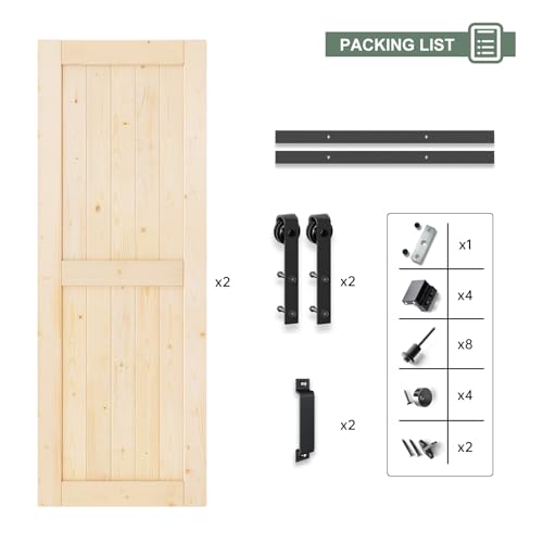 Double 30x84 inch Sliding Barn Wood Door Slab with 5ft Hardware Kit and Handle