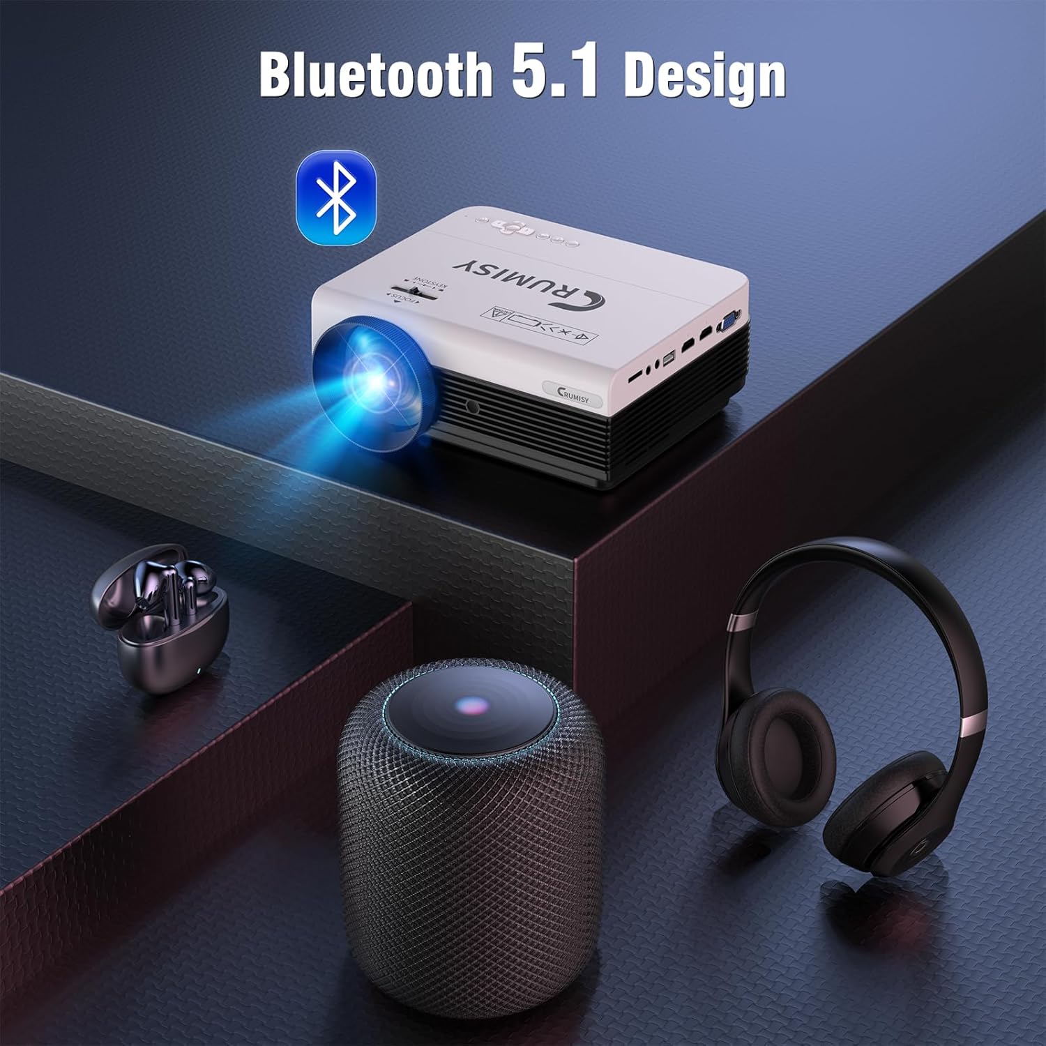 Projector,Portable Projector,Projector with Wifi and Bluetooth,Outdoor Movie Projector 1080P,Wifi Projector Compatible with HDMI, USB, AV