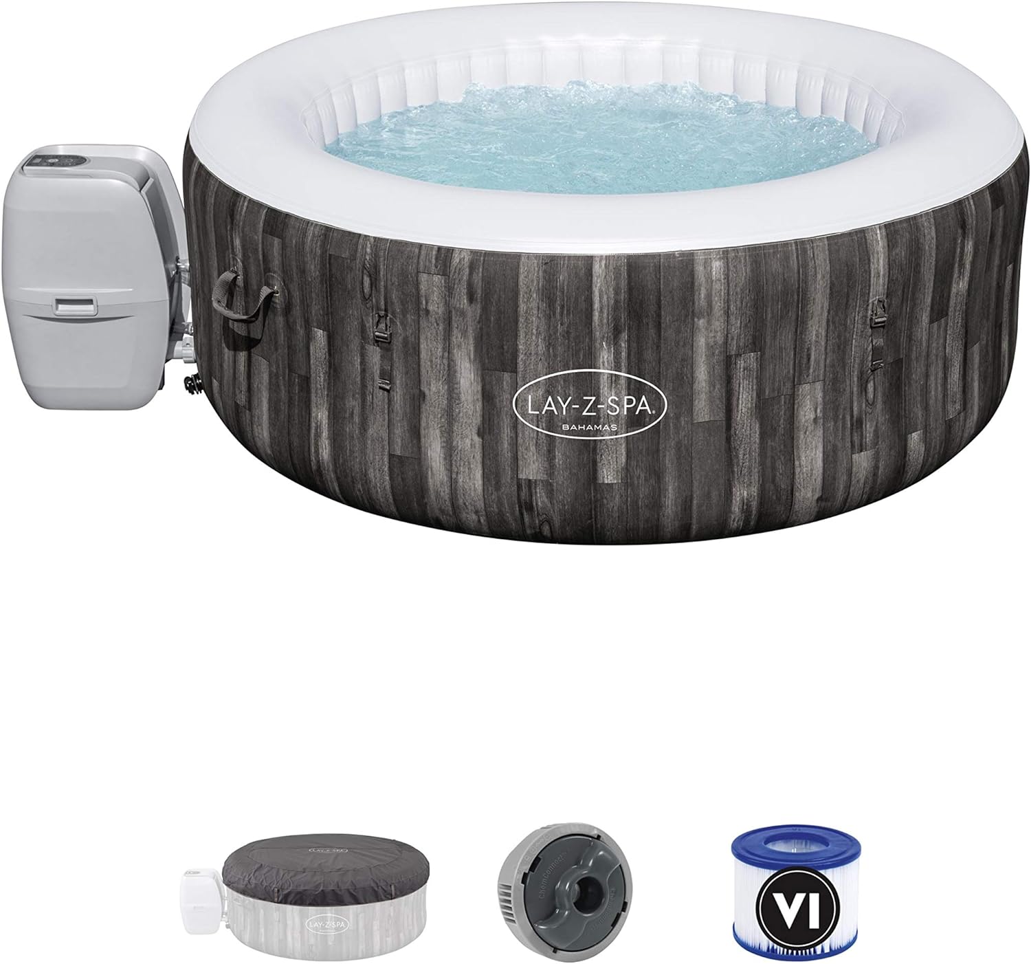 Inflatable Coleman 90455 SaluSpa Bahamas 71-Inch x 26-Inch 4 Person Outdoor Portable Hot Tub Spa with 120 Air Jets, Pump, 2 Filter Cartridges
