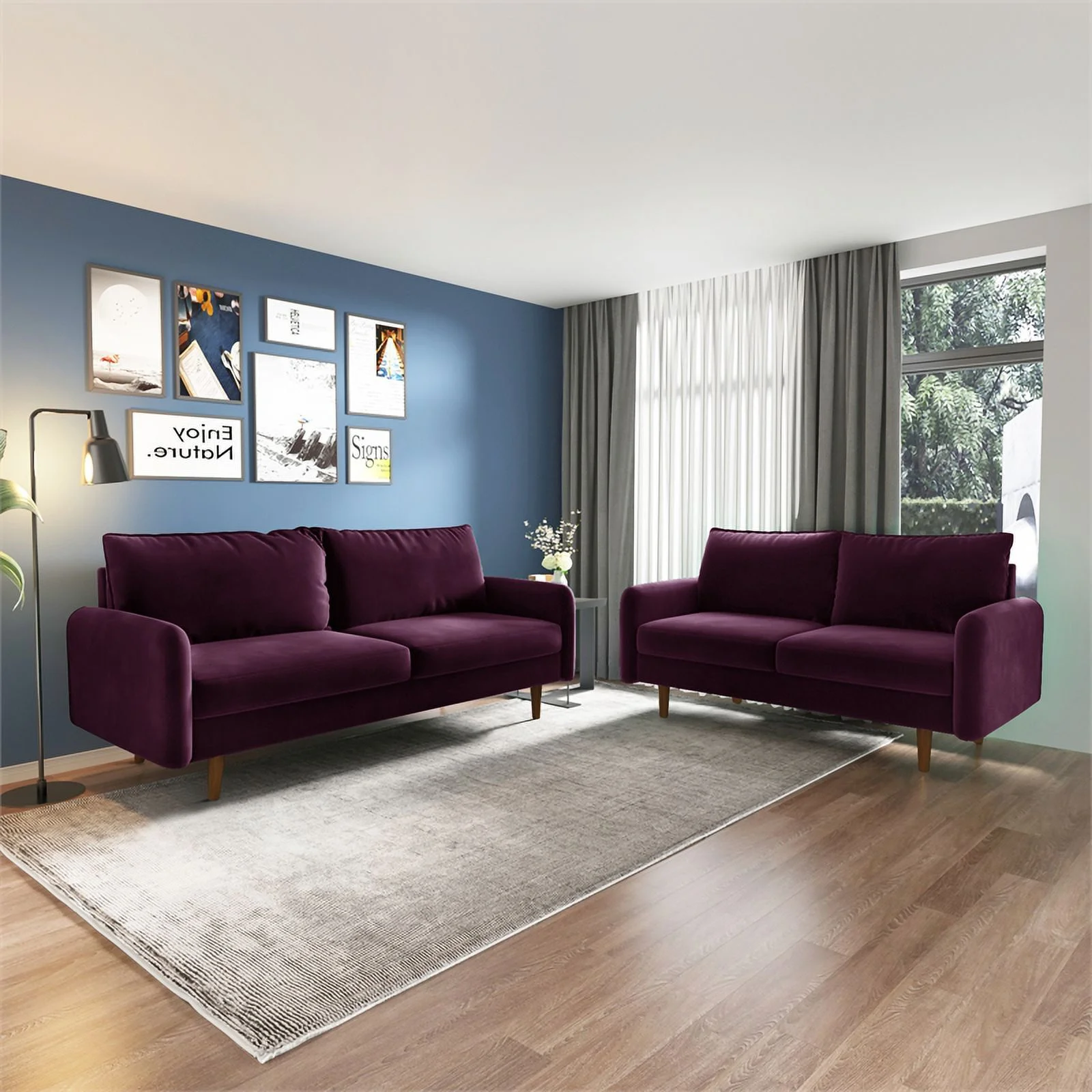 Pemberly Row Contemporary 70" Upholstered Velvet Sofa in Purple