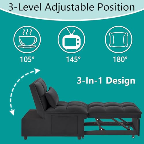 Majnesvon 4 in 1 Sleeper Chair with Pullout Sofa Bed, Convertible Lazy Sleeper Sofa Chair with Storage Pockets & Adjustable Backrest