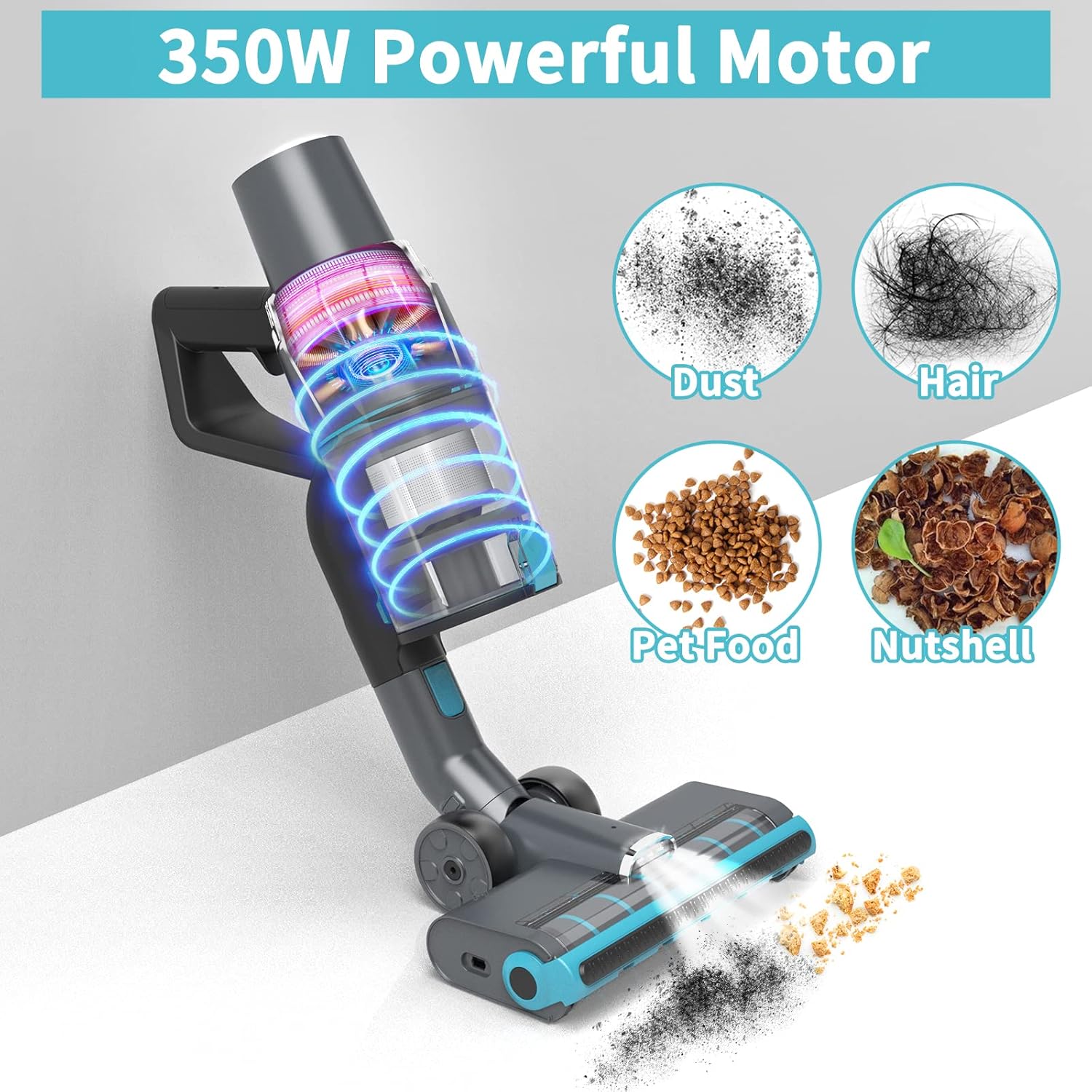 Cordless Vacuum Cleaner, JASHEN V18 Auto Adjust Suction Stick Vacuum Cleaner 350W 6 in 1 Lightweight for Hard Floor Carpet Pet Hair