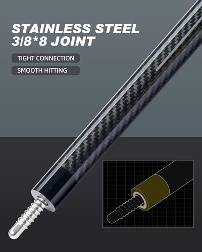 CRICAL Carbon Fiber Pool Cue Stick 58" Billiard Cue Sticks Professional Low Deflection Pool Sticks with 3/8 * 8 Pin Joint and 12.5mm Tip