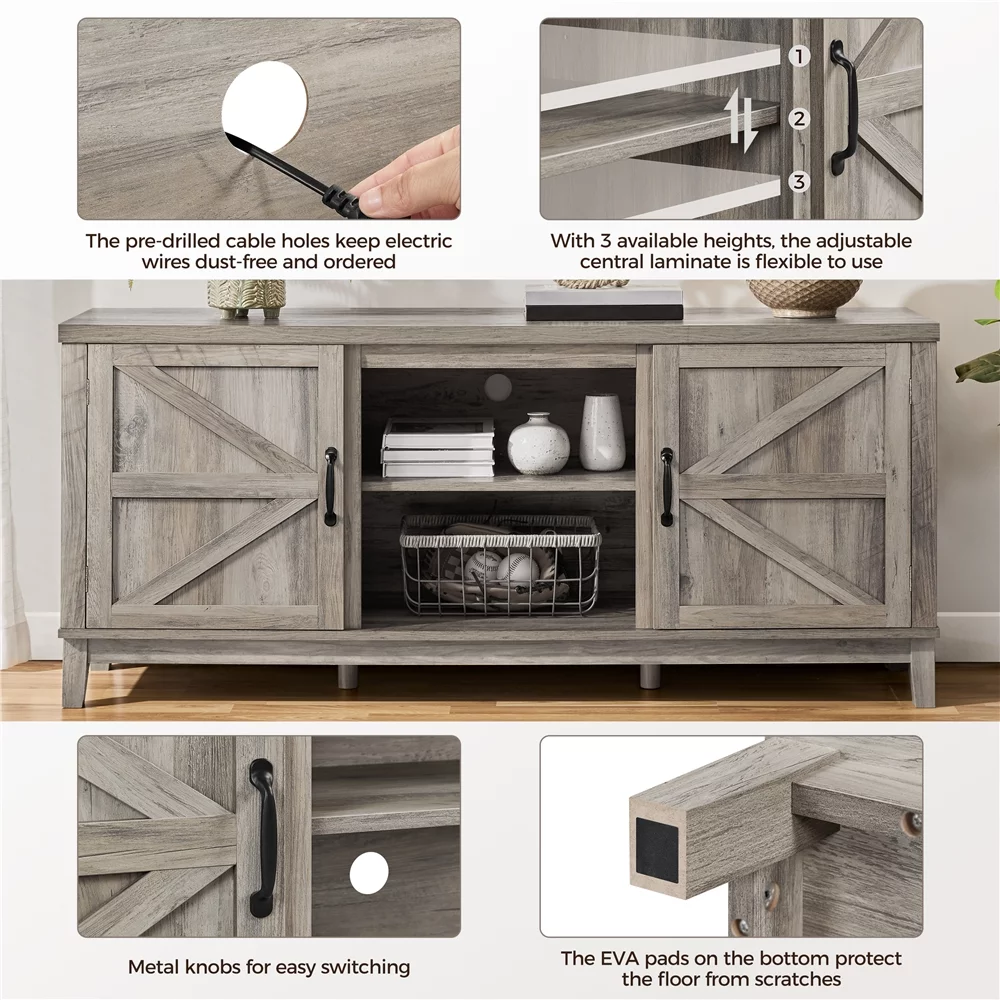 Alden Design Farmhouse Storage TV Stand for TVs up to 65", Gray