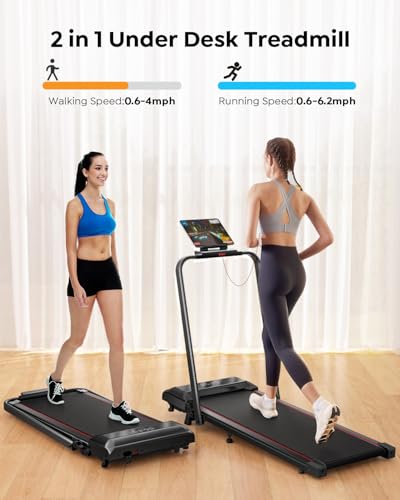 Walking Pad Treadmill with Incline, 2 in 1 Foldable Treadmills for Home Small Office, 300lbs Portable Compact Under Desk Treadmill with App