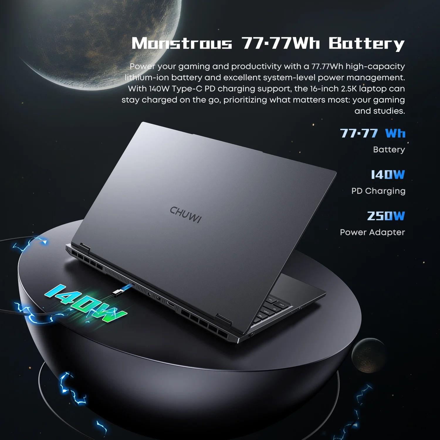 CHUWI 2025 GameBook AMD Ryzen 9 9955HX 16" Gaming Laptop,RTX-5070Ti Laptop GPU Notebook, Backlit Keyboard Computer,,32GB DDR5, 1TB Gen4