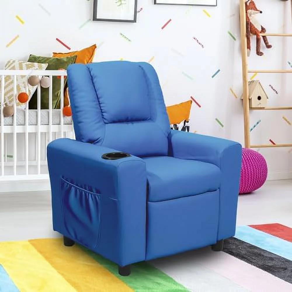 CHNJHUM Recliner Chair  Toddler Recliners for  Age 0-5 with Cup Holder  Side Pockets and Non-Slip Footstool  Small Recliner for Girls Boys Baby