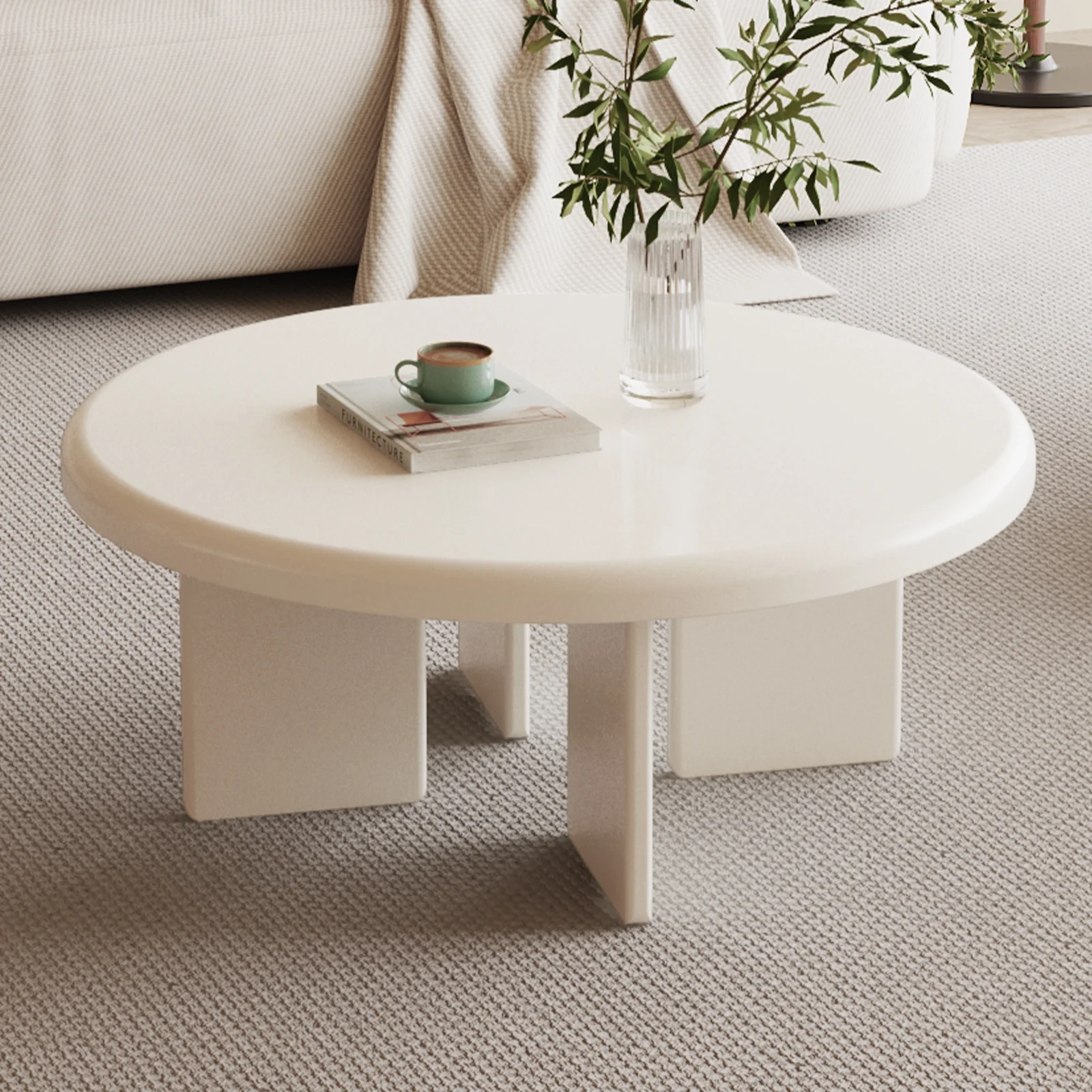 Guyii 31.49" Modern Coffee Table, White Round Coffee Table, Center Coffee Table, Small End Table for Living Room
