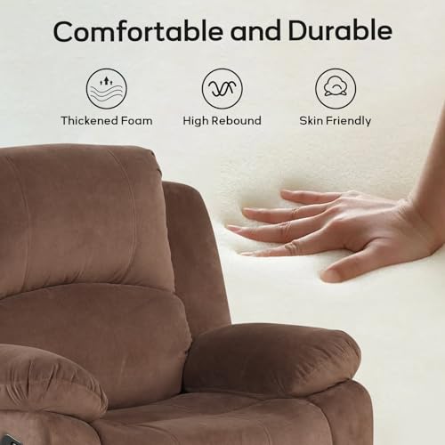 Classic Manual Recliner Chair with Soft Padded Headrest and Armrest, Overstuffed Recliner Single Sofa Chair for Living Room, Bedroom, Brown