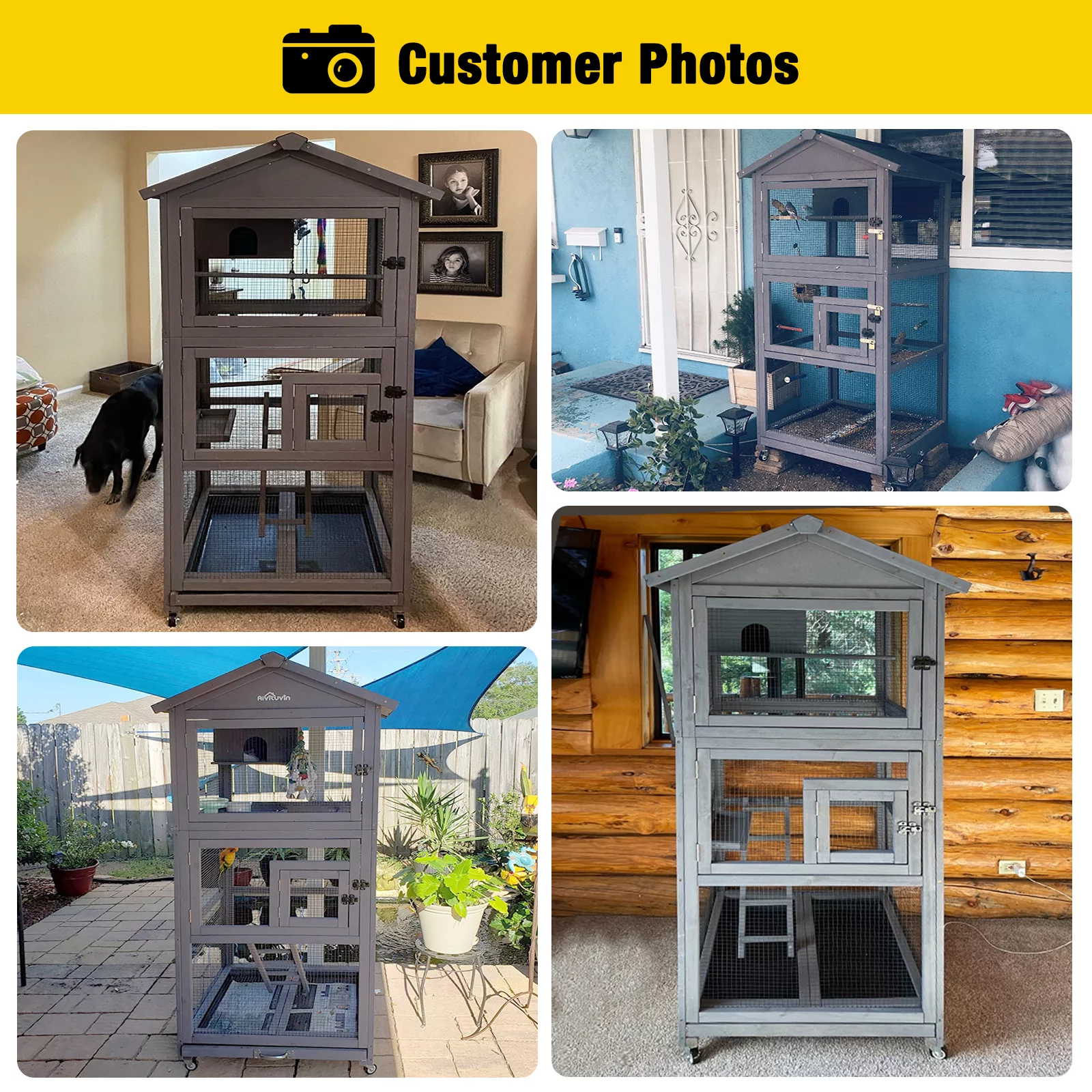 Morgete 71'' Large Wooden Birdcages with Stand, Movable Aviary Flight Cage for Parakeets, Cockatiel, Parrot, Finch, Canary