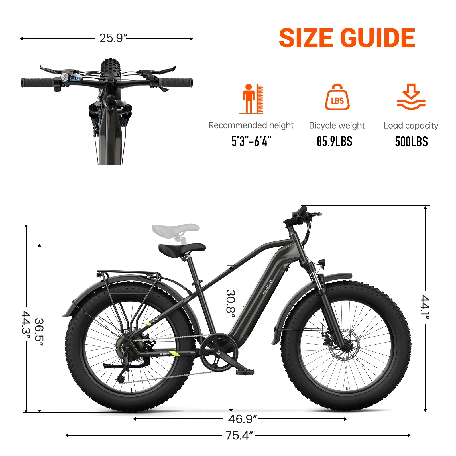 SISIGAD 750W Electric Bike for Adults, 26" Fat Tire Electric Commuter Bike, Moutain Bike with Adjustable Seat and Digital Display, Gray