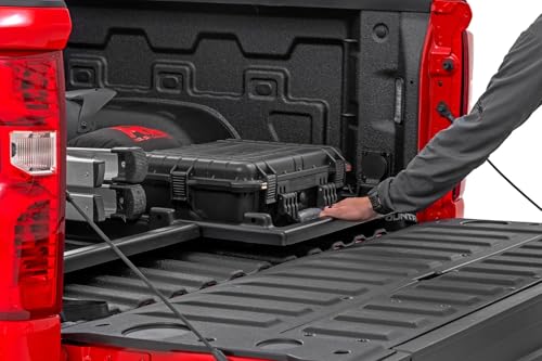 Rough Country Truck Bed Cargo Storage Tray - Fits All Popular Pickup Trucks, Organizer with Slide Out Design for Easy Tailgate Access, Black
