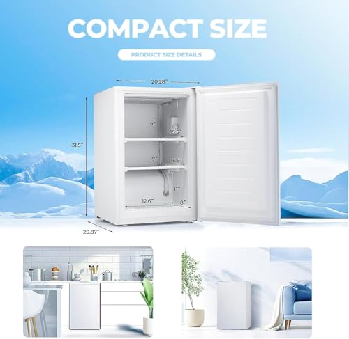 3.0 Cu.ft Upright Freezer, Small Mini Freezer with Adjustable Thermostat, Removable Shelves, Reversible Single Door, for Bedroom/Home/Dorms/Apartment