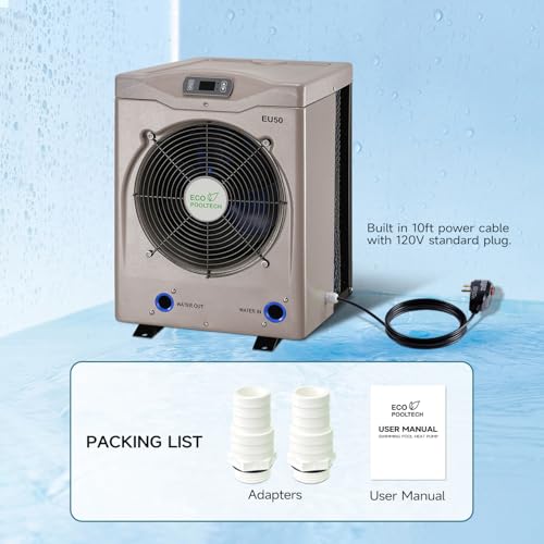 Above Ground Pool Heater EU50, Max 16184BTU Up to 5000gallons Electric Swimming Pool Heat Pumps, Titanium Heat Exchanger, 5.62 COP, 110V/120V