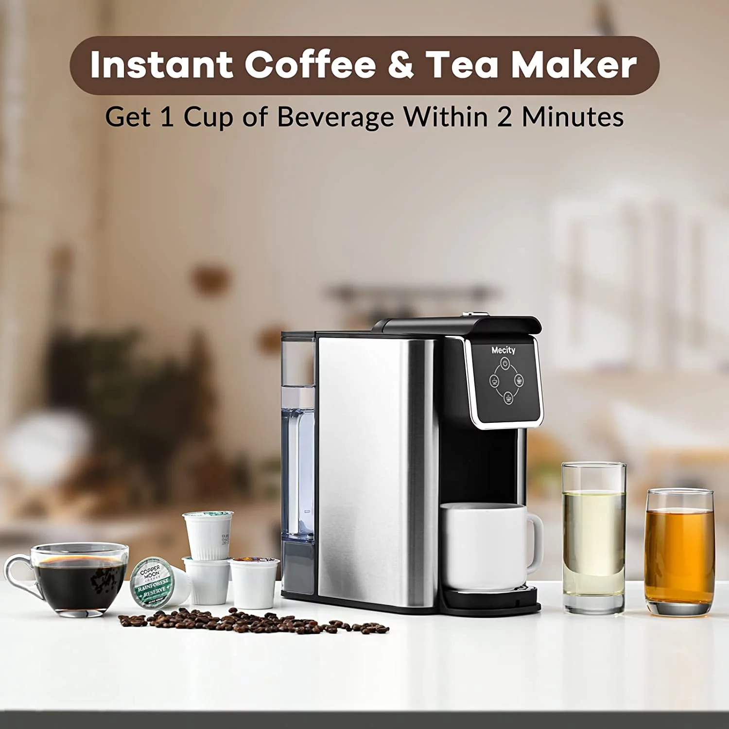Mecity Coffee Maker 3 in 1 Single Serve Coffee Machine, Compatible with K cup Capsules, Instant Coffee Pot, Tea maker, 6,8,10 Oz Cup