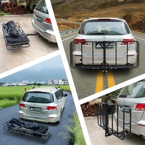 Leader Accessories Trailer Hitch Cargo Carrier Rack, 60"x24"x6" Folding Cargo Carrier Hitch Mount, Vehicle Cargo Basket for SUV, RV, Truck, Van