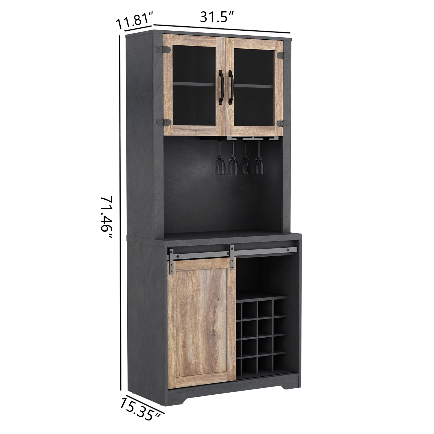 Ufurpie 31 Inch Farmhouse Barn Door Bar Cabinet For Living Room, Dining Room,Black