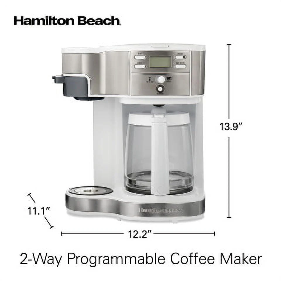 Hamilton Beach 2-Way Programmable Coffee Maker, Single-Serve and 12 Cup Glass Carafe, White, 49933