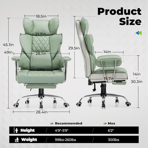 COMHOMA Big and Tall Office Chair, High Back Leather Gaming Chair with Footrest