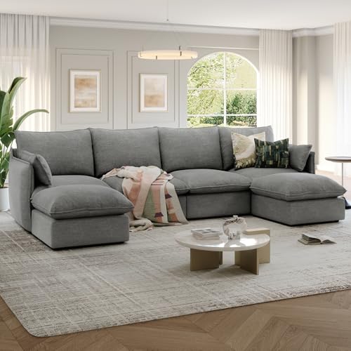 Cloud Modular Sectional Sofa, Waterproof Down Filled Sectional Sofas, High Backrest V Shaped 5 Seater Sectional Couches for Living Room