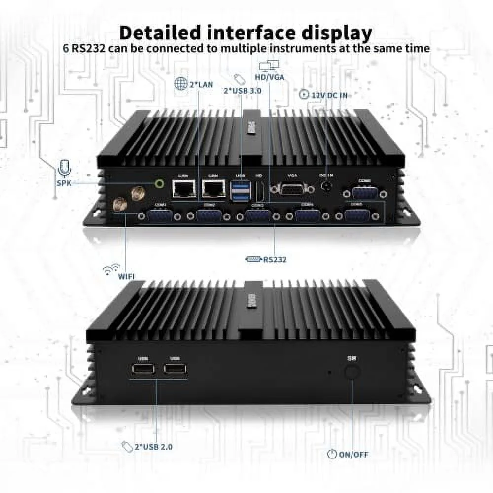 Industrial Mini PC Windows 10, Celeron J4125, 16GB DDR4 RAM 512GB SSD, HD-MI, VGA, 2-Display, Dual RJ45 Lan, 6 COM RS232/485, USB3.0, Wifi AC, BT