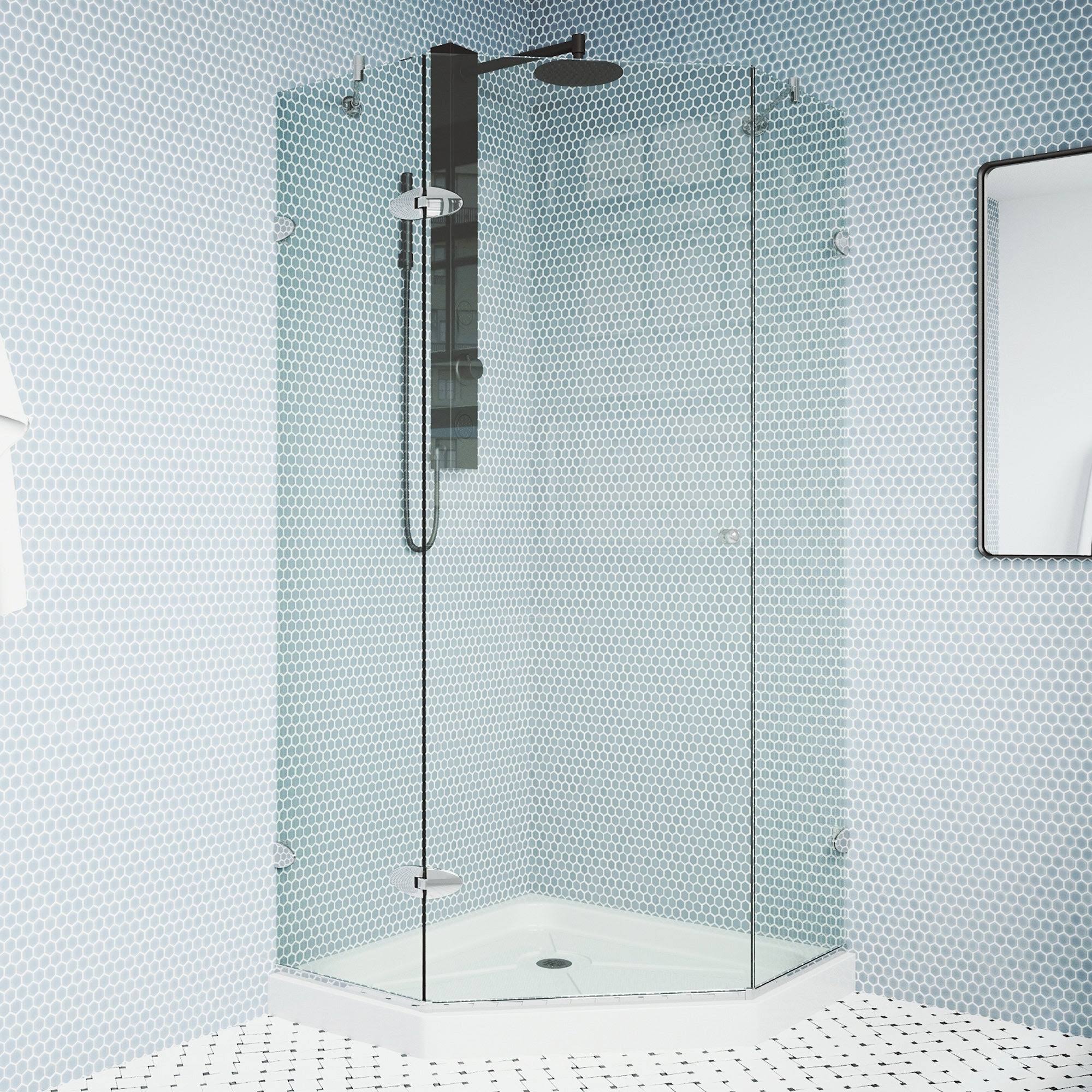 Vigo Verona Frameless Neo-Angle Shower Enclosure with Low-Profile Base - Clear