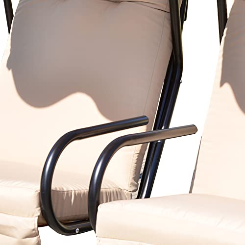 Outsunny Patio Swing Chair with 2 Separate Seats, Outdoor Swing with Removable Canopy and Cup Holders for Porch, Garden, Poolside, Backyard, Gray
