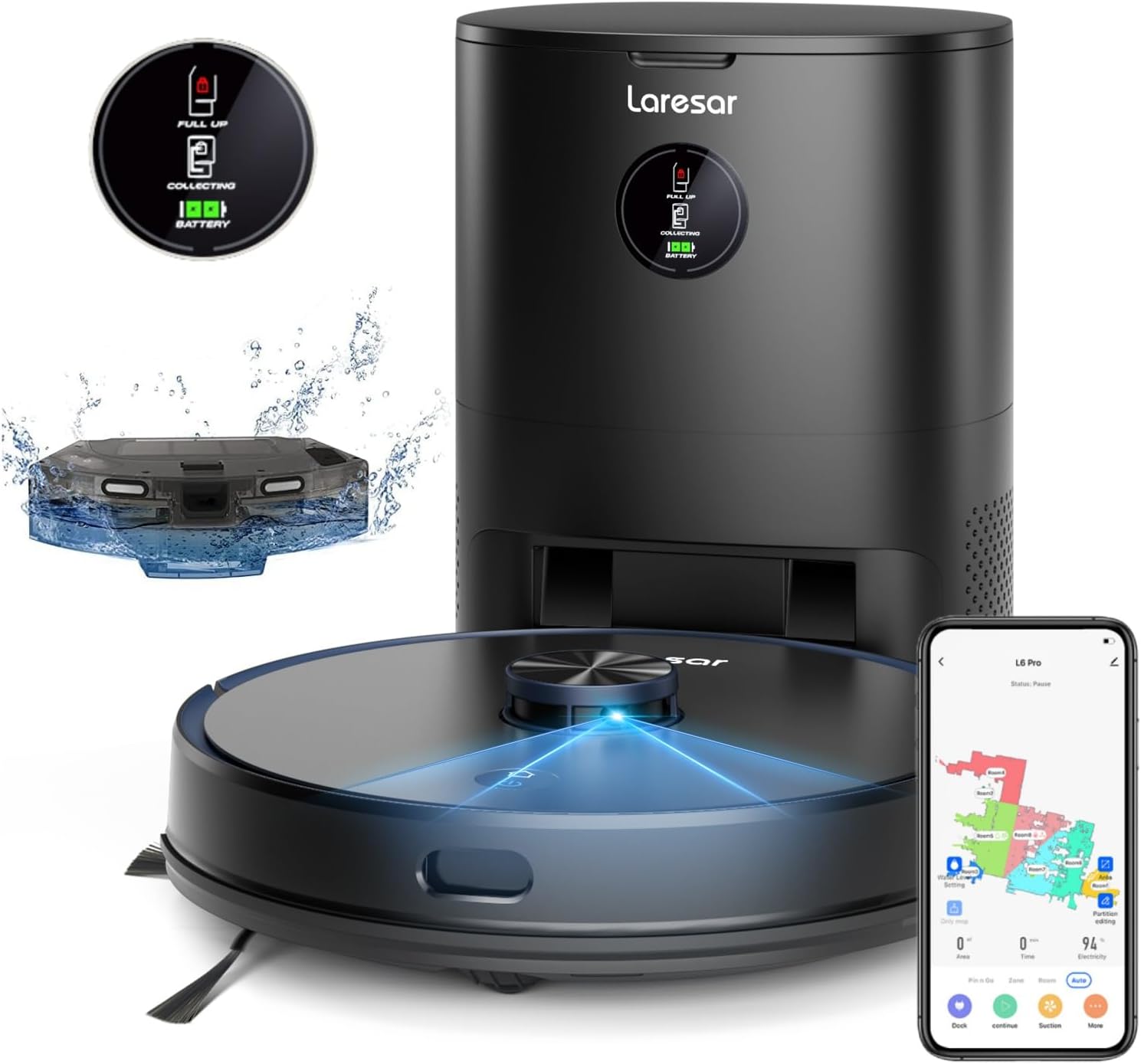 Laresar Robot Vacuum and Mop Combo,4000Pa Robotic Vacuum Cleaner with 3.5L Self Emptying Station,3 in 1 Robot Vacuum with Lidar Navigation