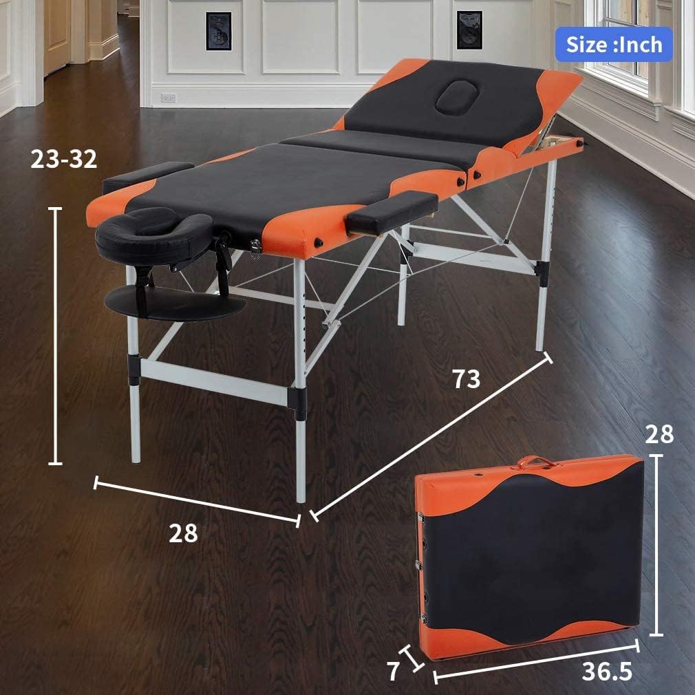 Massage Table Massage Bed Spa Bed 84 Inch Height Adjustable 3 Fold Aluminium Massage Table W/ Face Cradle Carry Case Portable Facial Salon Tattoo Bed
