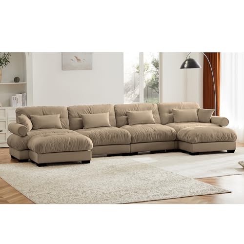 130" Modular Sectional Sofa,Velvet Upholstered Couches for Living Room,3 Seater Green Sofa Couch with Movable Ottoman