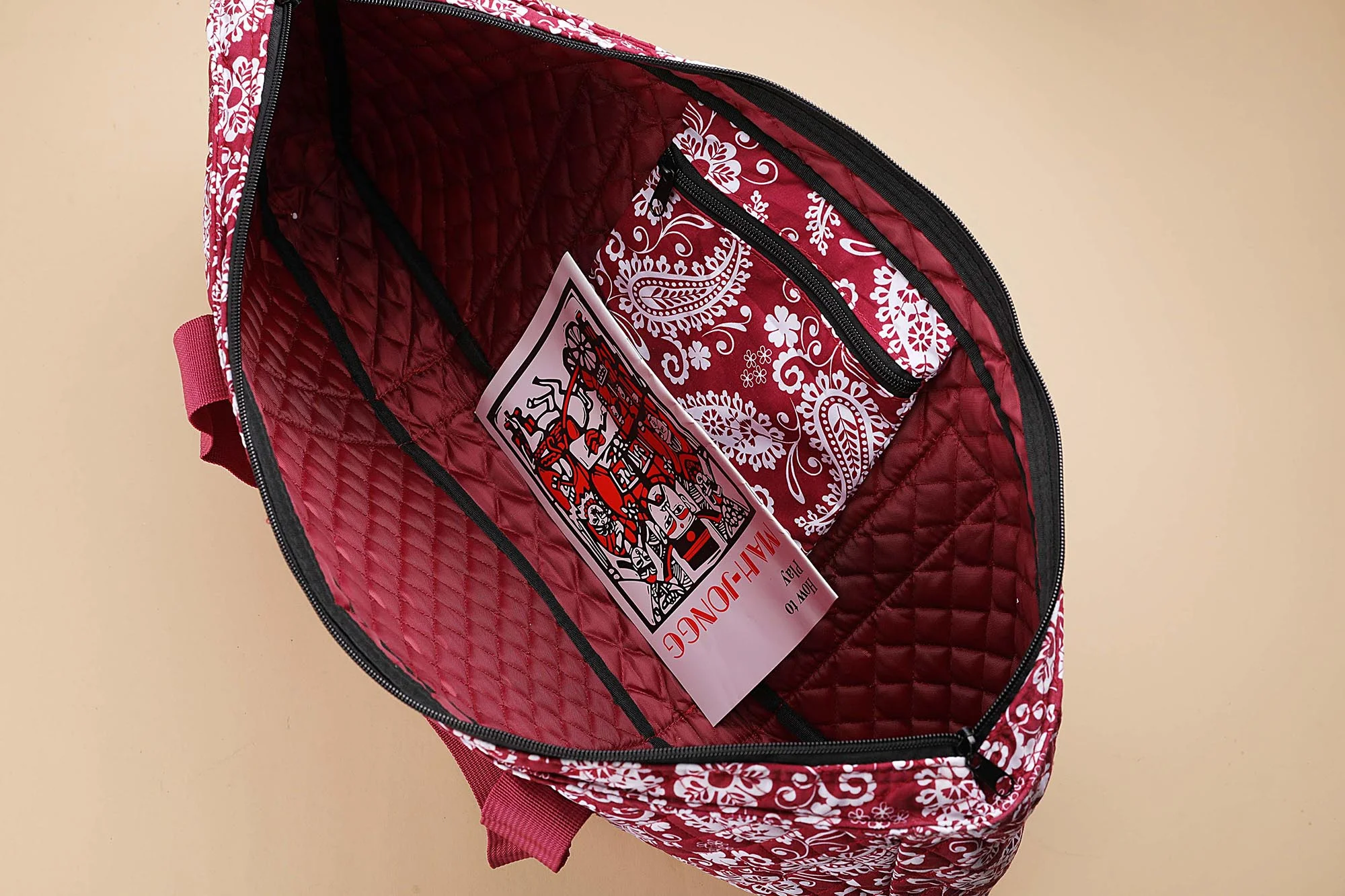 American Mahjong Game Set, Red Paisley Carrying Bag,166 Premium White Tiles,4 All-in-One Color Rack/Pushers,100 Chips,1 Wind Indicator