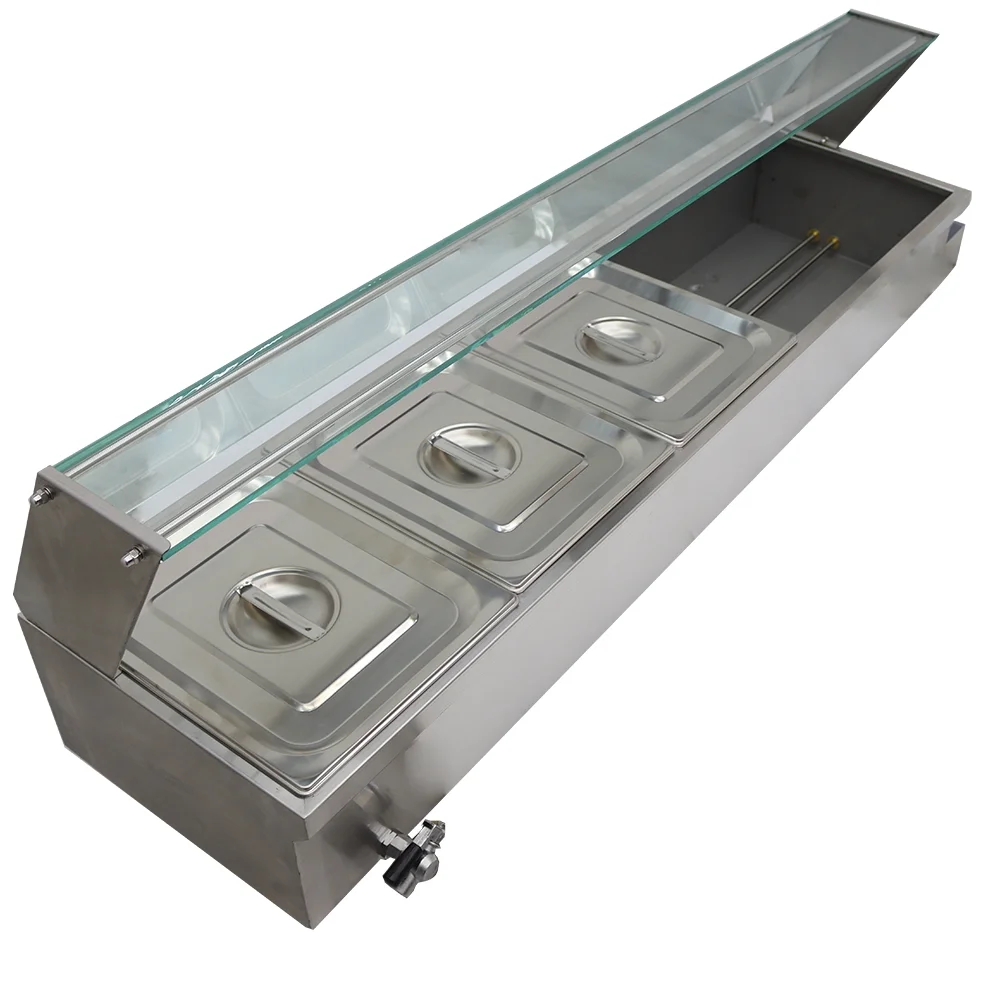 TECHTONGDA Buffet Food Warmer Stainless Steel Bain Marie Buffet Countertop 5 Pan Electric Steam Heater 6"Deep with Glass Shield