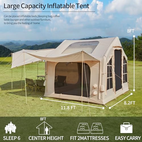 Inflatable Camping Tent, 2/4/6/8 Person Glamping Inflatable Tents for Camping