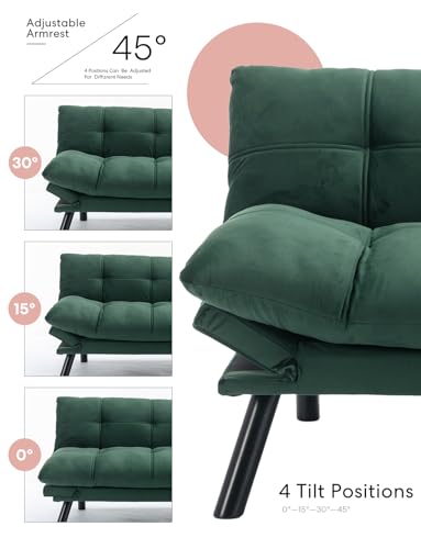 Velvet Convertible Bed, 71" Comfy Loveseat Sleeper Sofa with Adjustable Backrest Armrest, Strengthen Wood, Thick Cushion