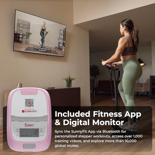 Sunny Health & Fitness Total Body 2-in-1 Smart Stepper Machine for Home with Handlebar and Resistance Bands, Total Body Workout, Adjustable Hydraulic