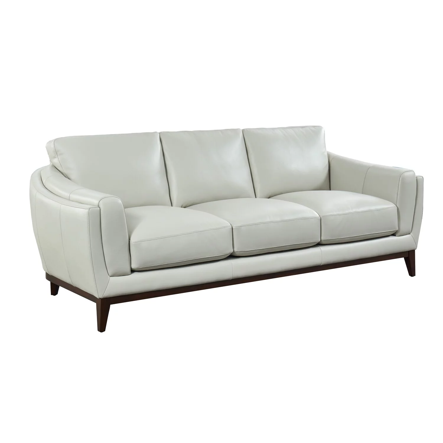 Hello Sofa Home Rio Modern Wood and Top Grain Leather Sofa in White