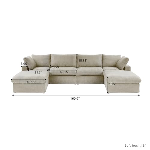160.6" Cloud Couch Modular Sectional Sofa for Livingroom,Oversized Convertible Sofa with Storage Ottomans,6 Seat Wide Couches