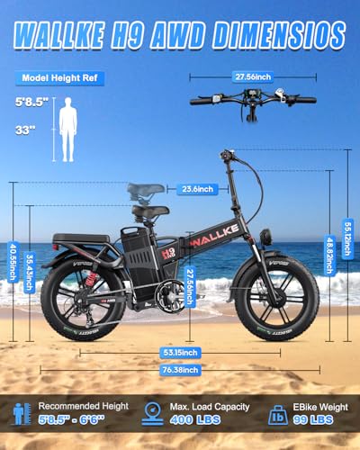 Wallke H9 AWD 3200W Dual Motor Electric Bike for Adult, 48V 82Ah/60Ah Sam-sung Cell Battery, 240-130 Mile 34MPH Fast Ebike