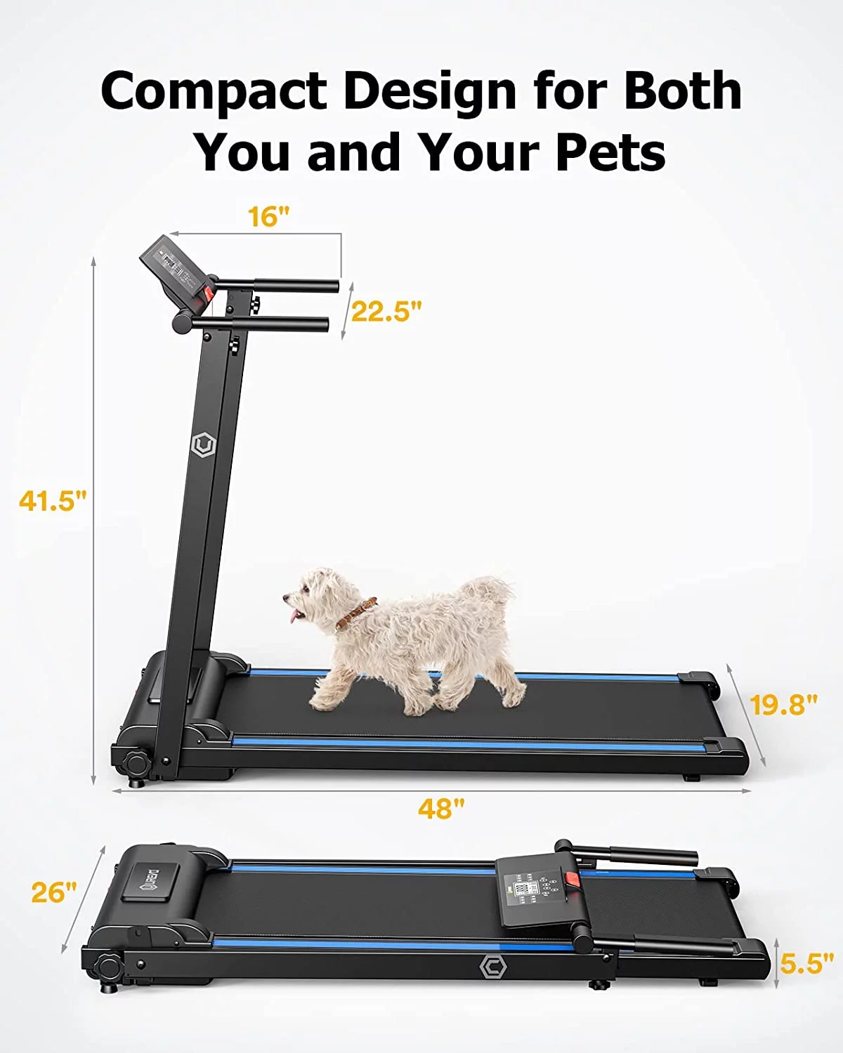 UREVO Folding Treadmill, 2.25HP Portable Mini Treadmills for Home Office, Compact Threadmill with 12 HIIT Modes, LCD Display, 265 lbs Capacity
