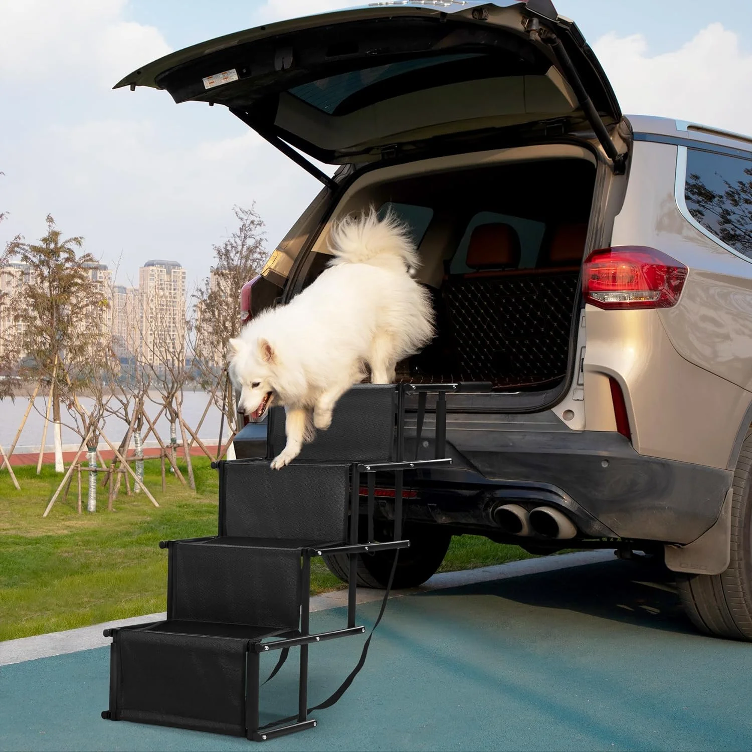 Dog Steps for car,Foldable Dog Stairs for Large Dogs for Truck Side Door,Adjustable 4 Step Dog Ladder for Truck,SUV,high Bed