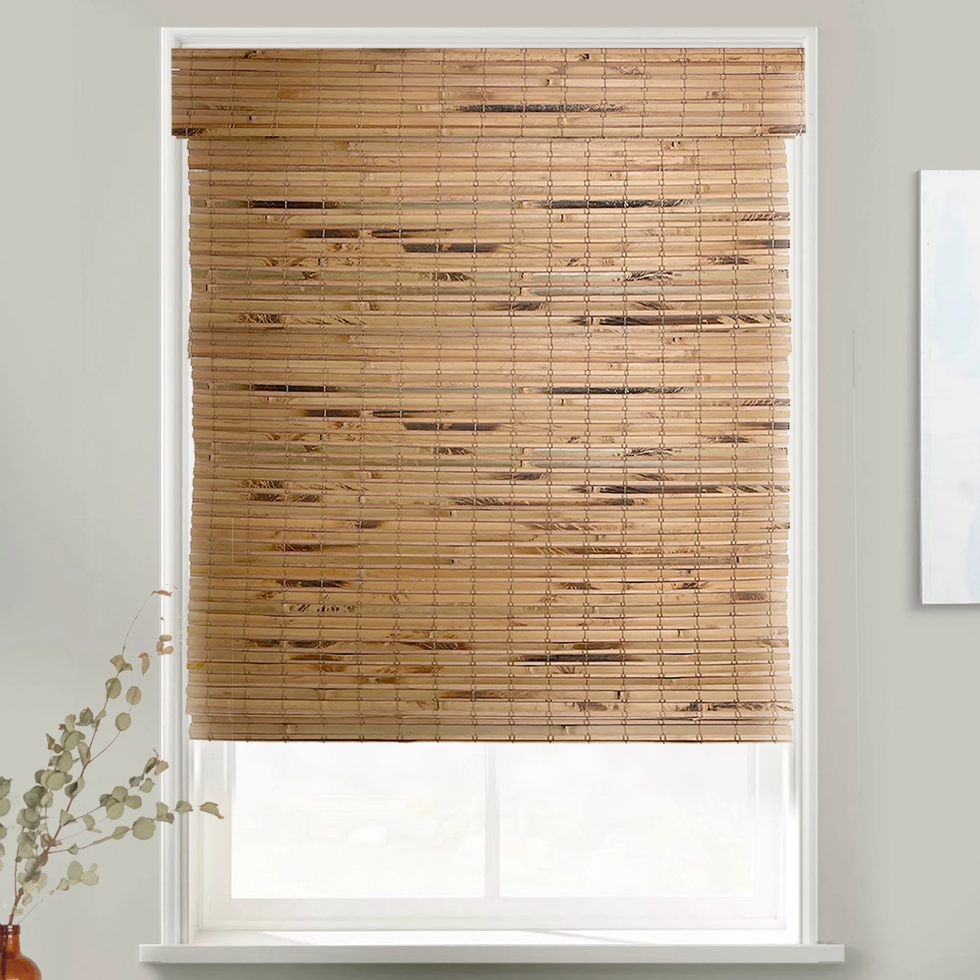 MOOD Custom Bamboo Shades | NATURAL | Cordless Designer Natural Woven Wood Roman Shades for Windows | Natural Cedar (Great Privacy) | 37"W X 60"H